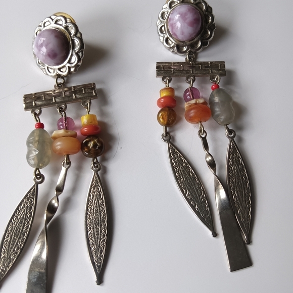 Source Unknown Jewelry - CLEARANCE SALE!  Silver and Purple Beaded Dangle Earrings